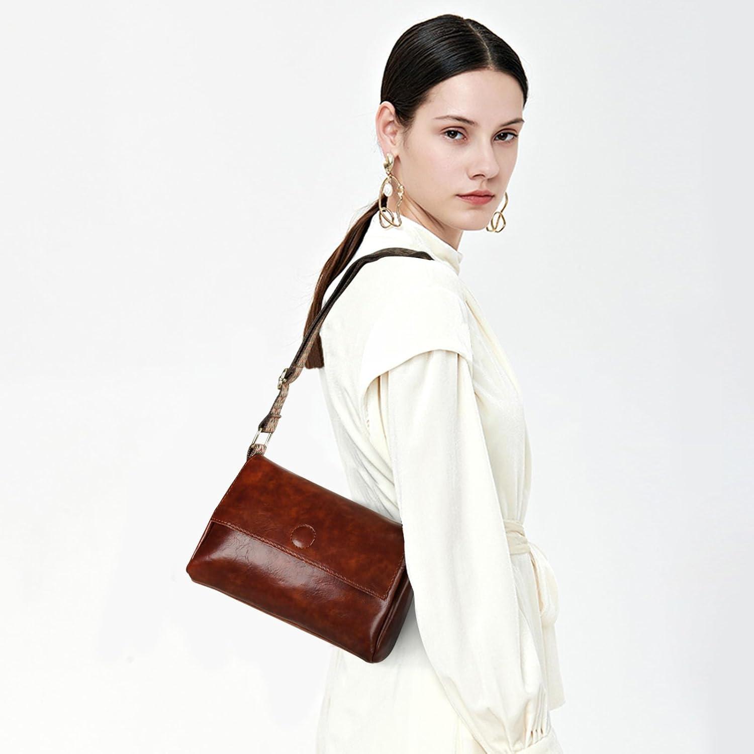 imageEXTREE crossbody Bags for WomenTrendy Shoulder Vegan Leather Handbags Satchel Purse with Adjustable Wide Vintage StrapApbrown