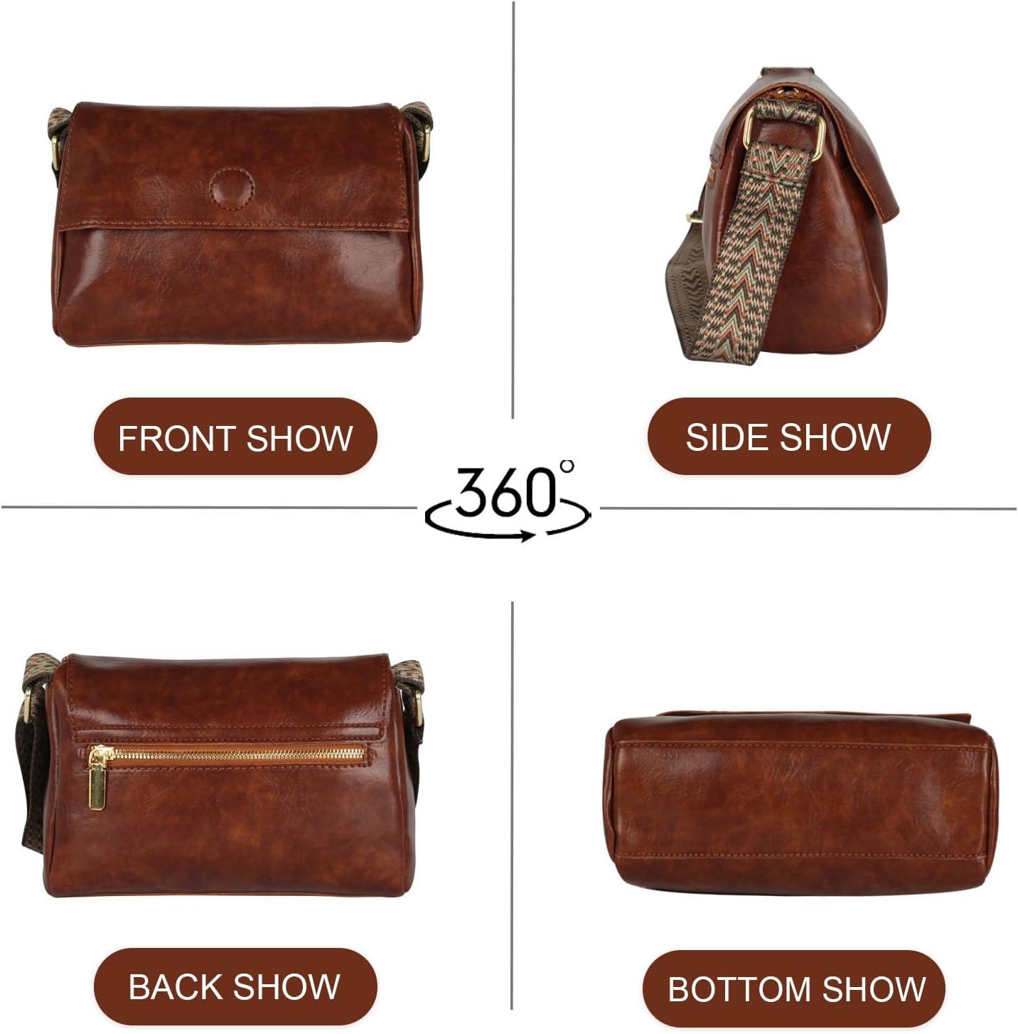 imageEXTREE crossbody Bags for WomenTrendy Shoulder Vegan Leather Handbags Satchel Purse with Adjustable Wide Vintage StrapApbrown