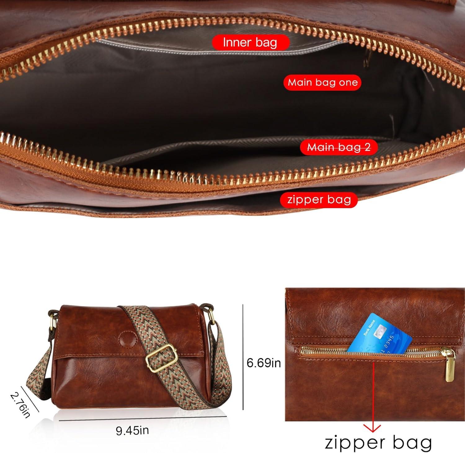 imageEXTREE crossbody Bags for WomenTrendy Shoulder Vegan Leather Handbags Satchel Purse with Adjustable Wide Vintage StrapApbrown