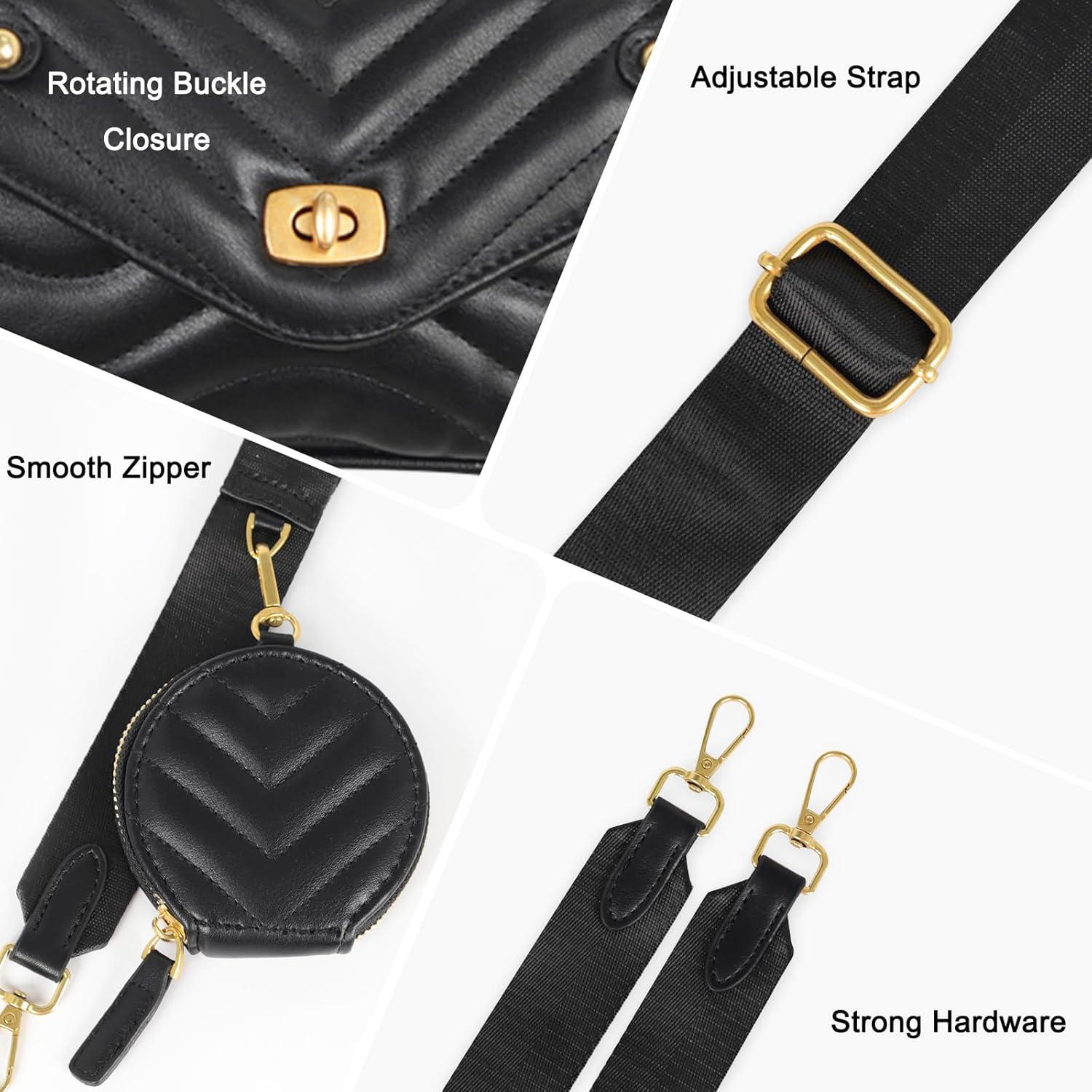 imageEXTREE crossbody Bags for WomenTrendy Shoulder Vegan Leather Handbags Satchel Purse with Adjustable Wide Vintage StrapCharm Black