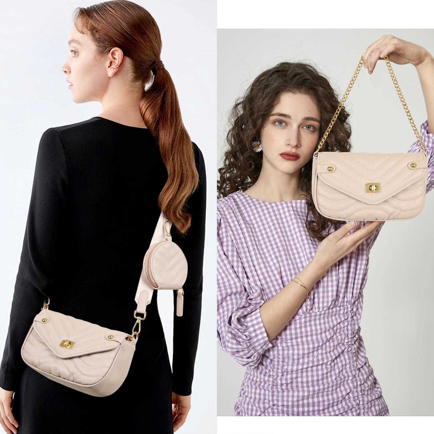 imageEXTREE crossbody Bags for WomenTrendy Shoulder Vegan Leather Handbags Satchel Purse with Adjustable Wide Vintage StrapPink