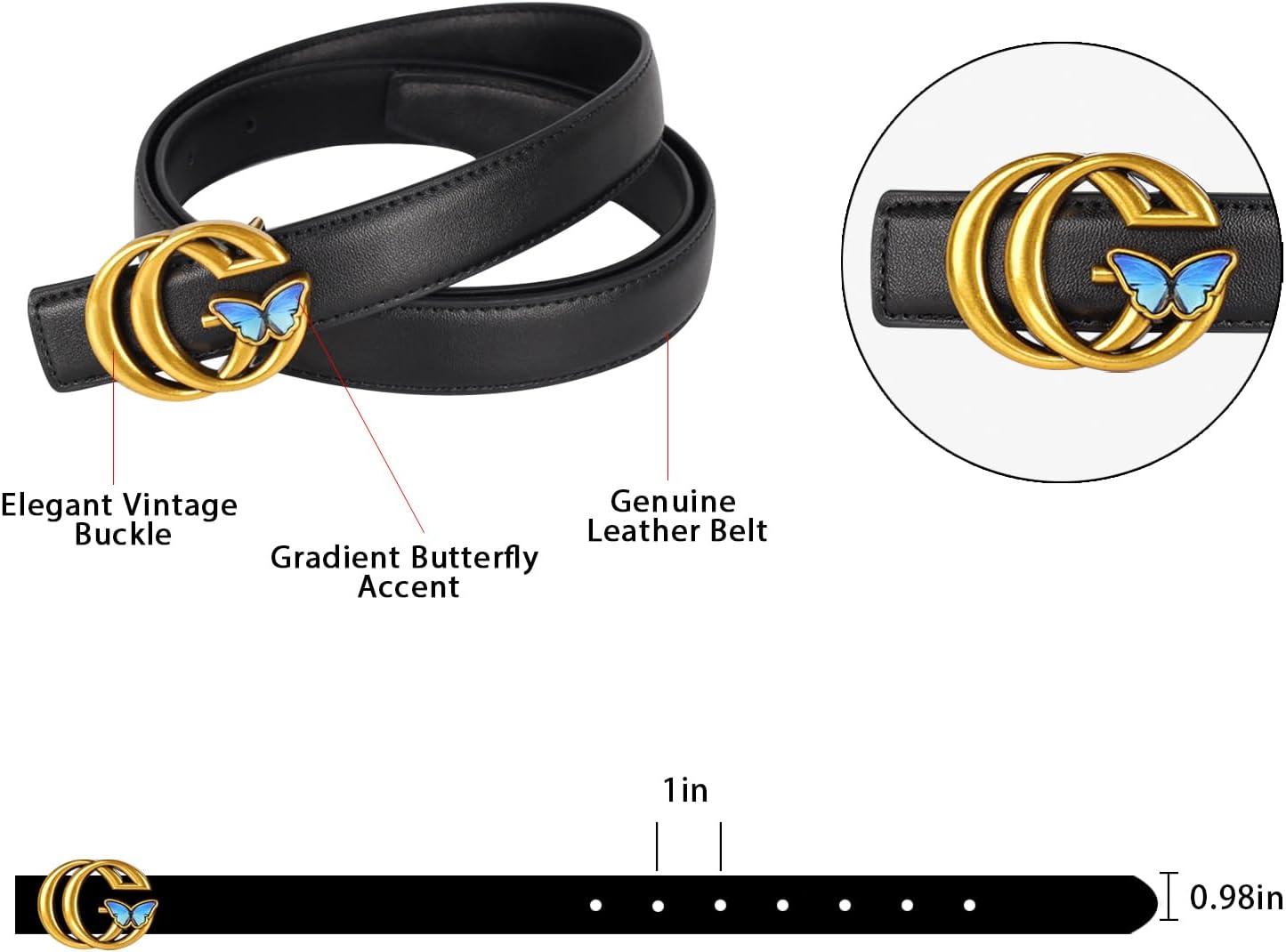 imageVintage Luxe Womens Belt Antique Blue Gradient Design Reinforced Leather WaistbandVersatile Waistband Gift AccessoryBlack Gold Blue Butterfly