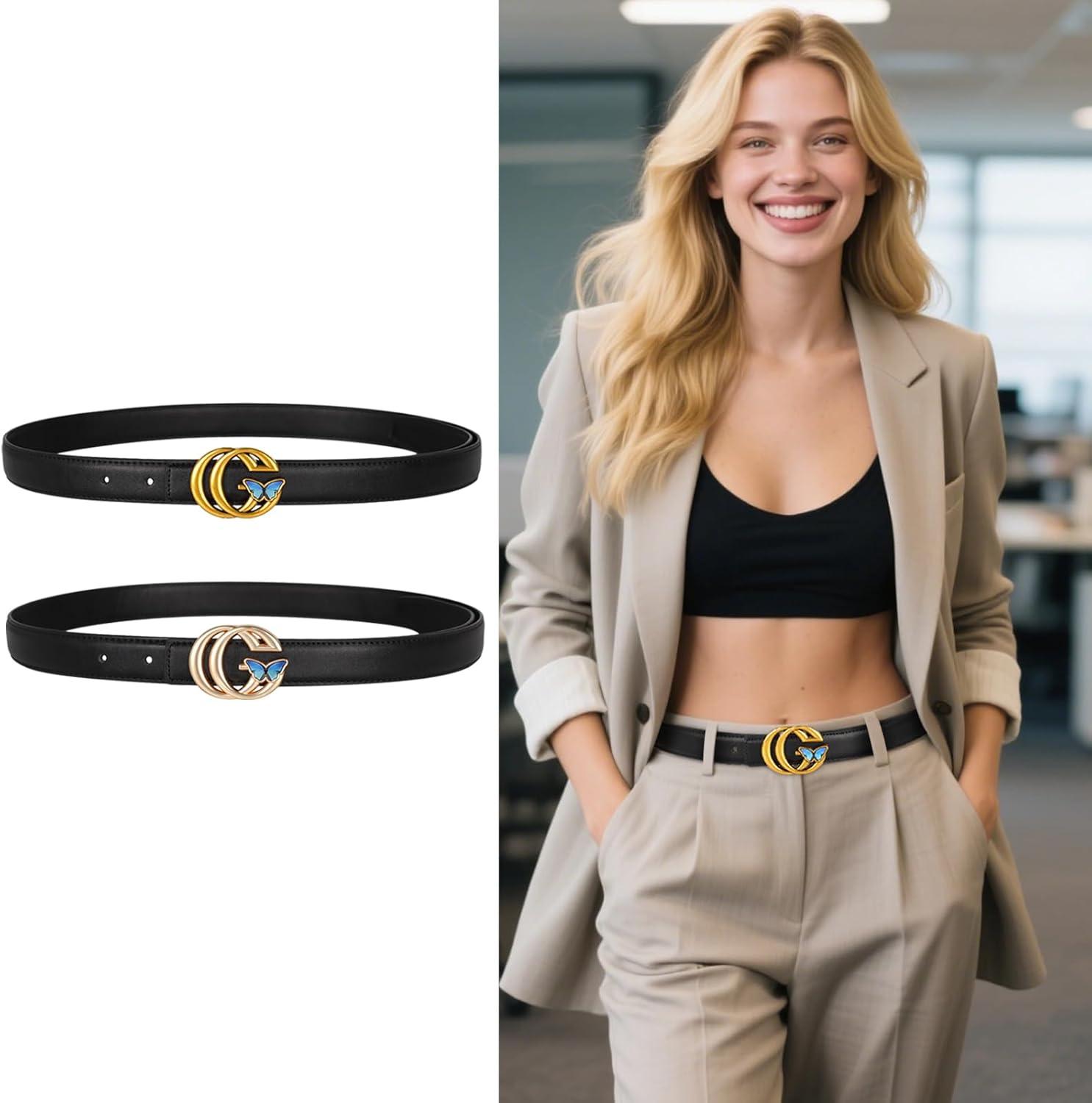 imageVintage Luxe Womens Belt Antique Blue Gradient Design Reinforced Leather WaistbandVersatile Waistband Gift AccessoryBlack Gold Blue Butterfly