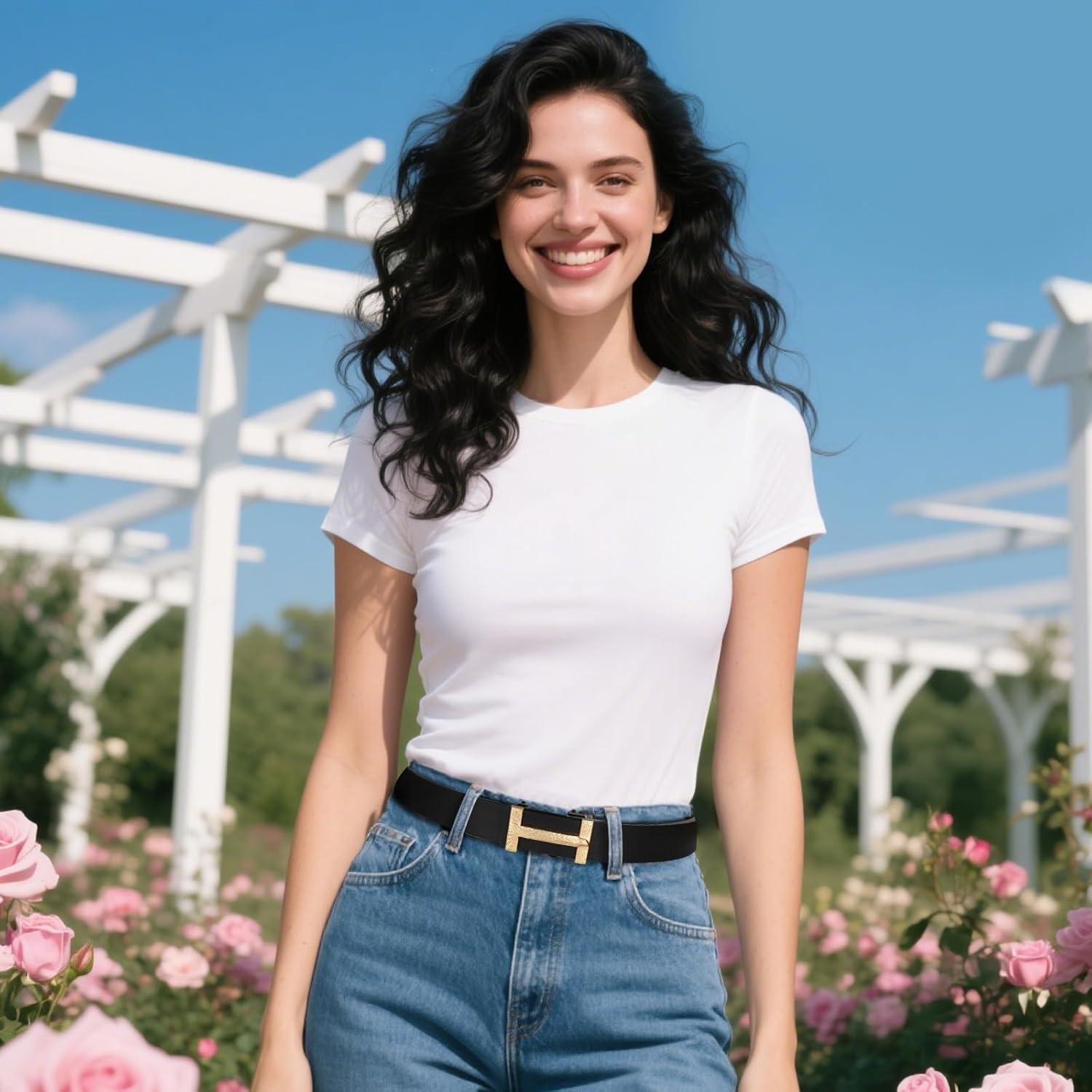 imageVintage Luxe Womens Belt Antique Blue Gradient Design Reinforced Leather WaistbandVersatile Waistband Gift AccessoryLight Gold Free Eagle Ratchet