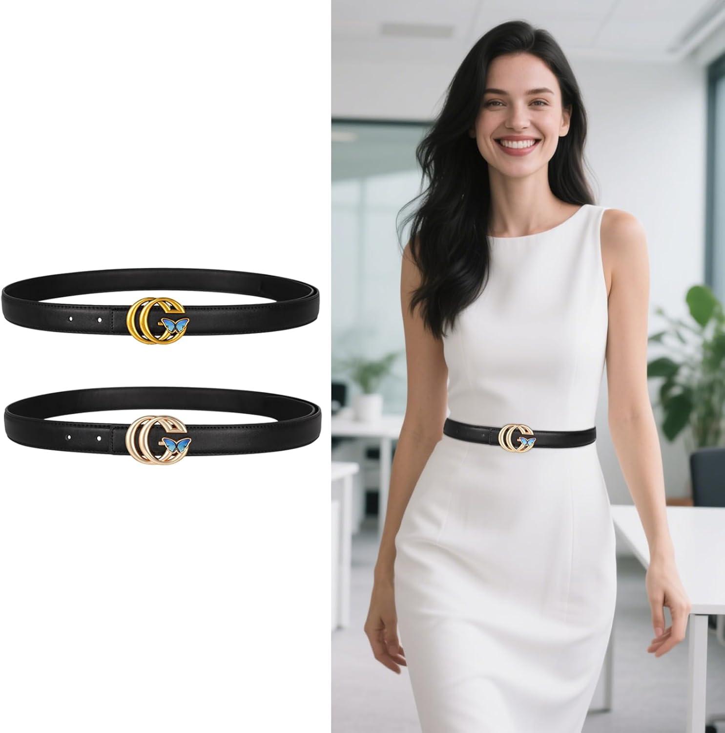 imageVintage Luxe Womens Belt Antique Blue Gradient Design Reinforced Leather WaistbandVersatile Waistband Gift AccessoryRose Gold Blue Butterfly