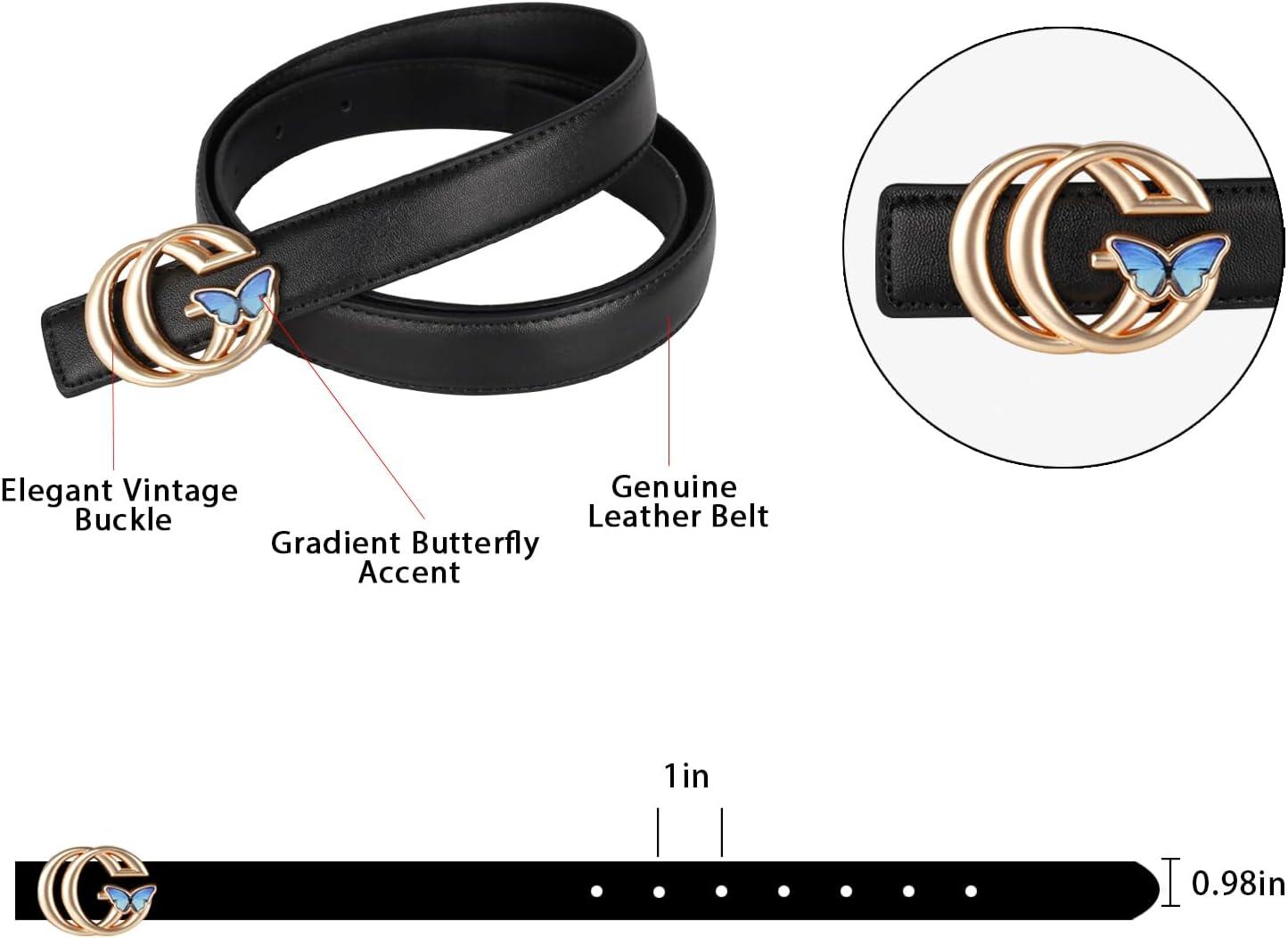 imageVintage Luxe Womens Belt Antique Blue Gradient Design Reinforced Leather WaistbandVersatile Waistband Gift AccessoryRose Gold Blue Butterfly