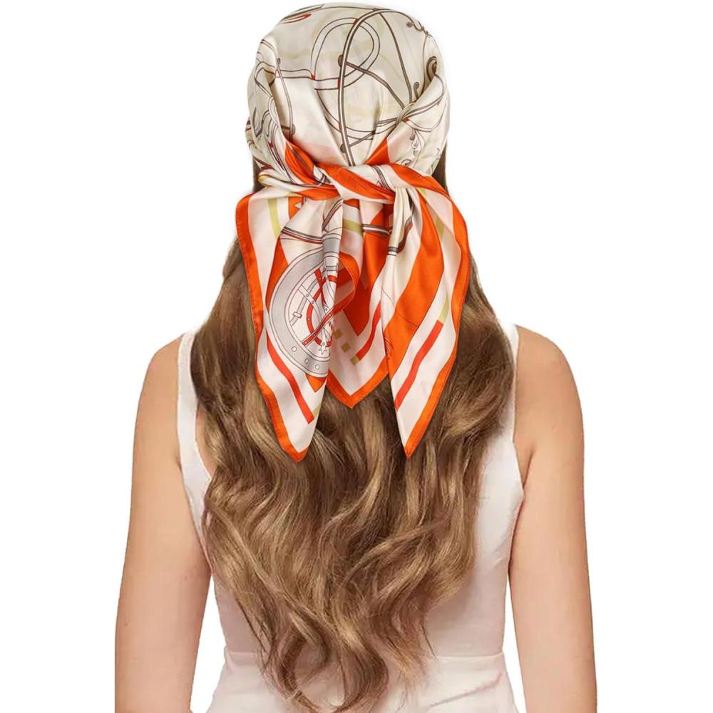 imageEXTREE 100 Pure Mulberry Silk Scarf Fashion Hair for Women Scarf Lightweight Square Neckerchief 275 275 inchesBalance Wagon Orange