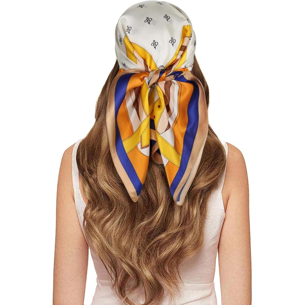 imageEXTREE 100 Pure Mulberry Silk Scarf Fashion Hair for Women Scarf Lightweight Square Neckerchief 275 275 inchesBelt Buckle Beige