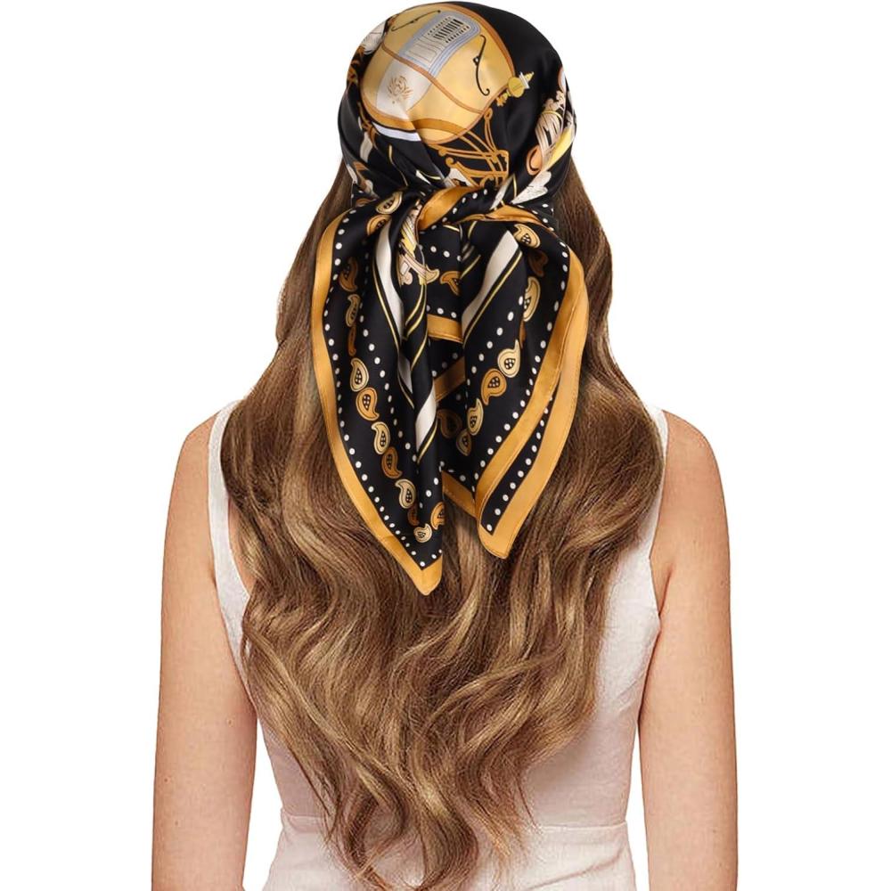 imageEXTREE 100 Pure Mulberry Silk Scarf Fashion Hair for Women Scarf Lightweight Square Neckerchief 275 275 inchesBlack Horse and Carriage