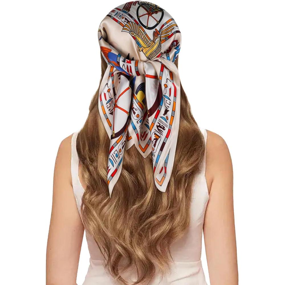 imageEXTREE 100 Pure Mulberry Silk Scarf Fashion Hair for Women Scarf Lightweight Square Neckerchief 275 275 inchesCarriage Beige