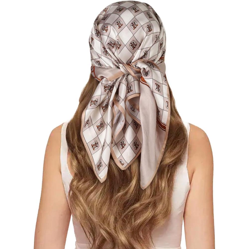 imageEXTREE 100 Pure Mulberry Silk Scarf Fashion Hair for Women Scarf Lightweight Square Neckerchief 275 275 inchesCarriage Brown Ring Buckle