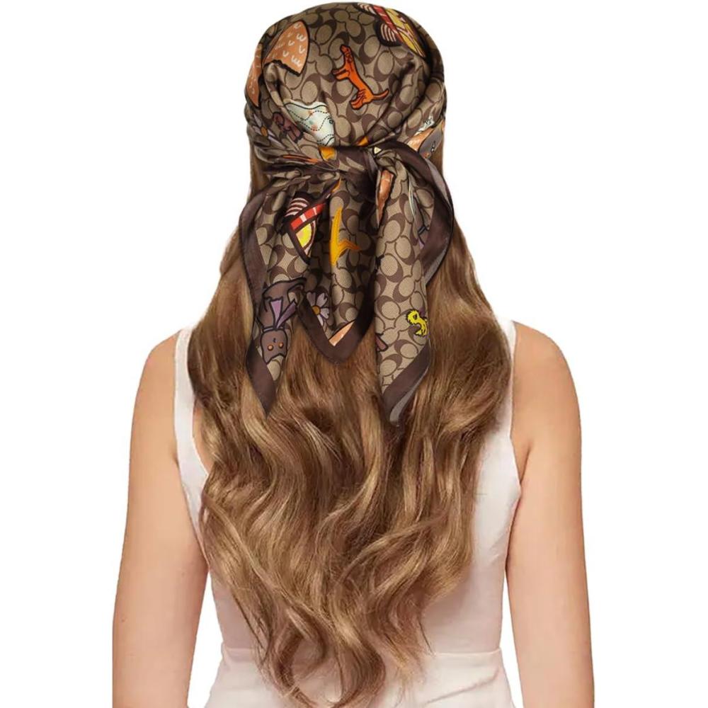 imageEXTREE 100 Pure Mulberry Silk Scarf Fashion Hair for Women Scarf Lightweight Square Neckerchief 275 275 inchesCartoon Graffiti