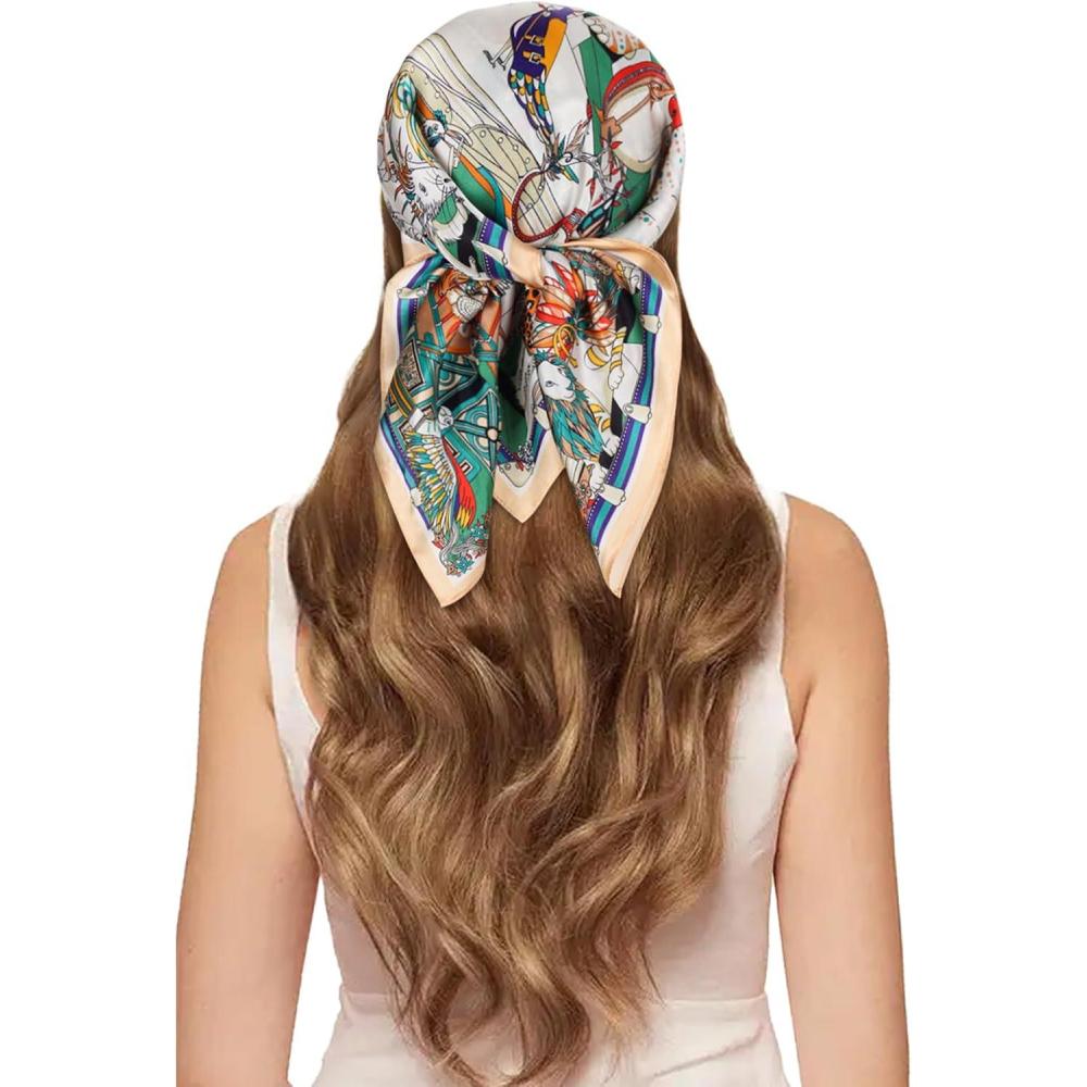 imageEXTREE 100 Pure Mulberry Silk Scarf Fashion Hair for Women Scarf Lightweight Square Neckerchief 275 275 inchesColorful Animal Apricot