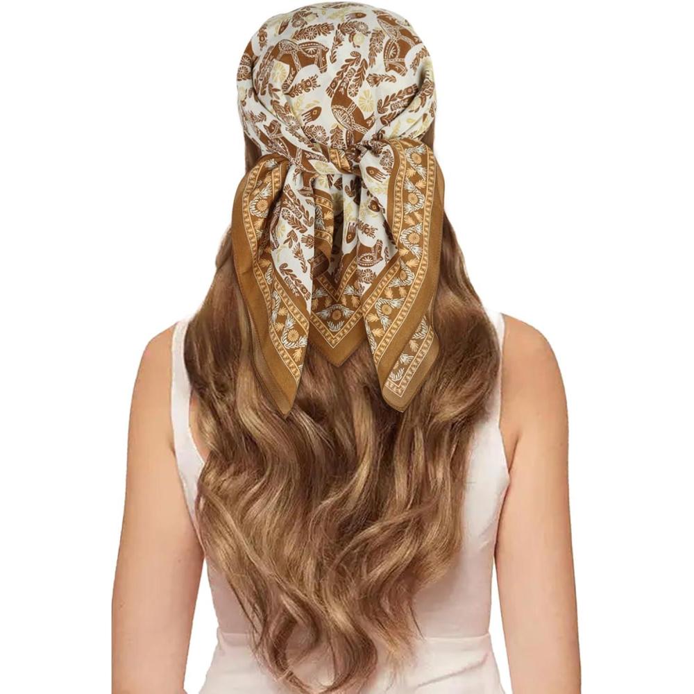 imageEXTREE 100 Pure Mulberry Silk Scarf Fashion Hair for Women Scarf Lightweight Square Neckerchief 275 275 inchesDeciduous Palm Tree