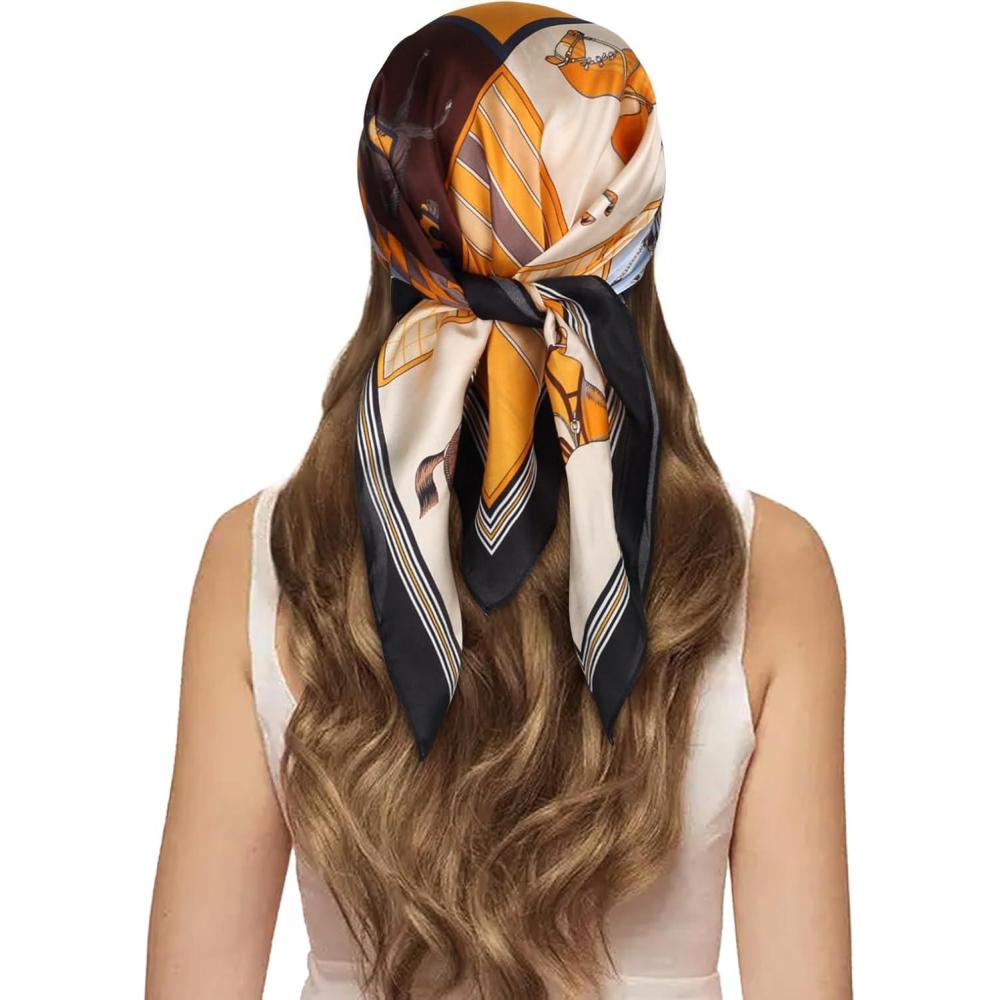 imageEXTREE 100 Pure Mulberry Silk Scarf Fashion Hair for Women Scarf Lightweight Square Neckerchief 275 275 inchesEight Horses