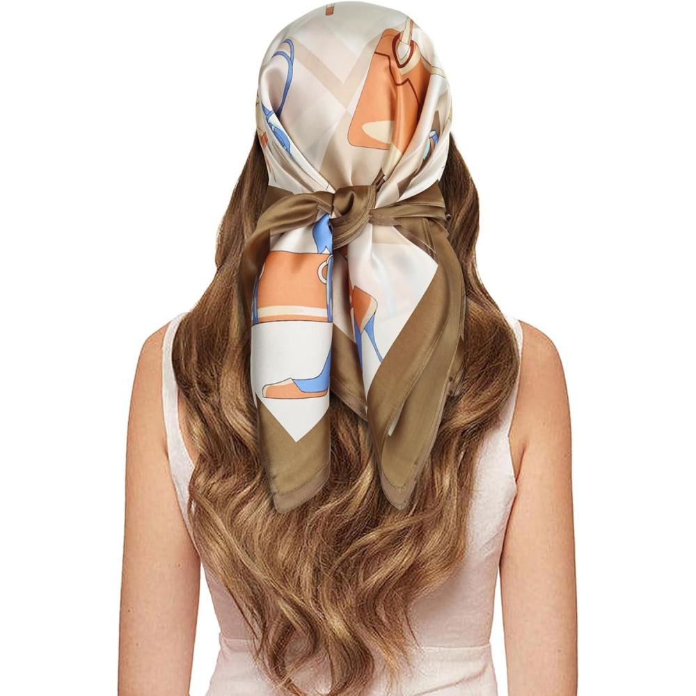 imageEXTREE 100 Pure Mulberry Silk Scarf Fashion Hair for Women Scarf Lightweight Square Neckerchief 275 275 inchesFashionable Bag Khaki