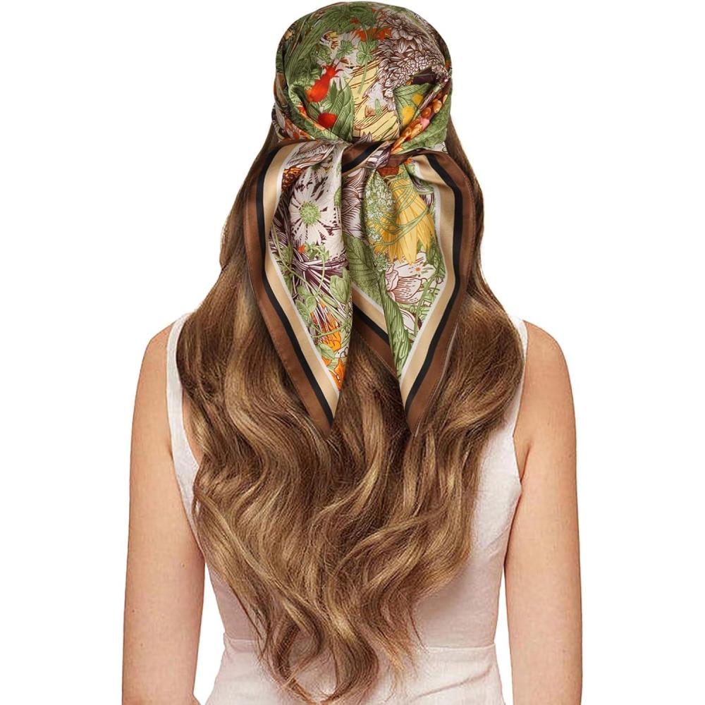 imageEXTREE 100 Pure Mulberry Silk Scarf Fashion Hair for Women Scarf Lightweight Square Neckerchief 275 275 inchesFlower Window