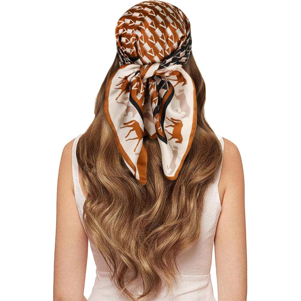 imageEXTREE 100 Pure Mulberry Silk Scarf Fashion Hair for Women Scarf Lightweight Square Neckerchief 275 275 inchesGeometric Pony