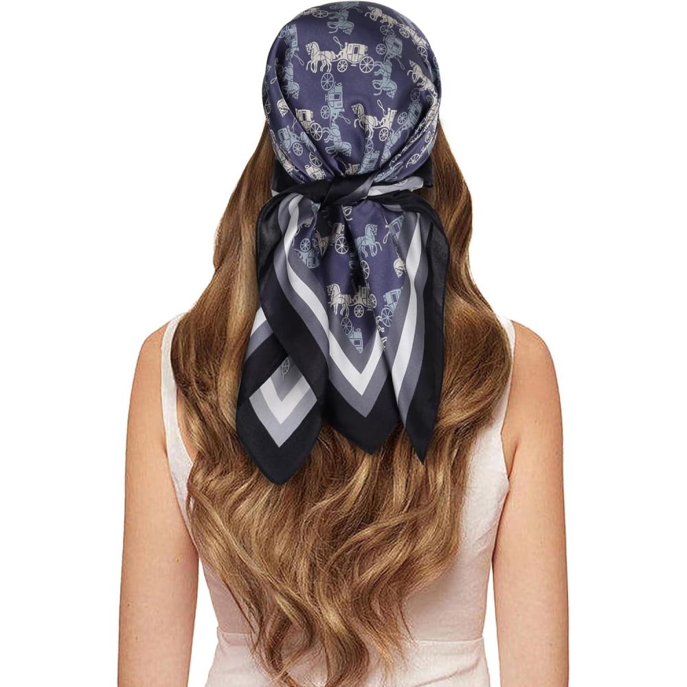 imageEXTREE 100 Pure Mulberry Silk Scarf Fashion Hair for Women Scarf Lightweight Square Neckerchief 275 275 inchesGray Blue Carriage