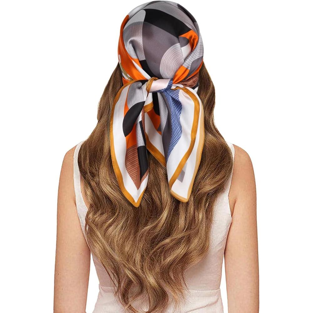 imageEXTREE 100 Pure Mulberry Silk Scarf Fashion Hair for Women Scarf Lightweight Square Neckerchief 275 275 inchesPony Jumping Orange