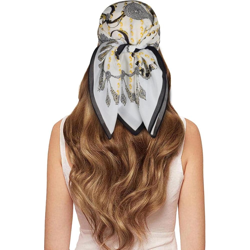 imageEXTREE 100 Pure Mulberry Silk Scarf Fashion Hair for Women Scarf Lightweight Square Neckerchief 275 275 inchesSuryu Schwarz Und Blau