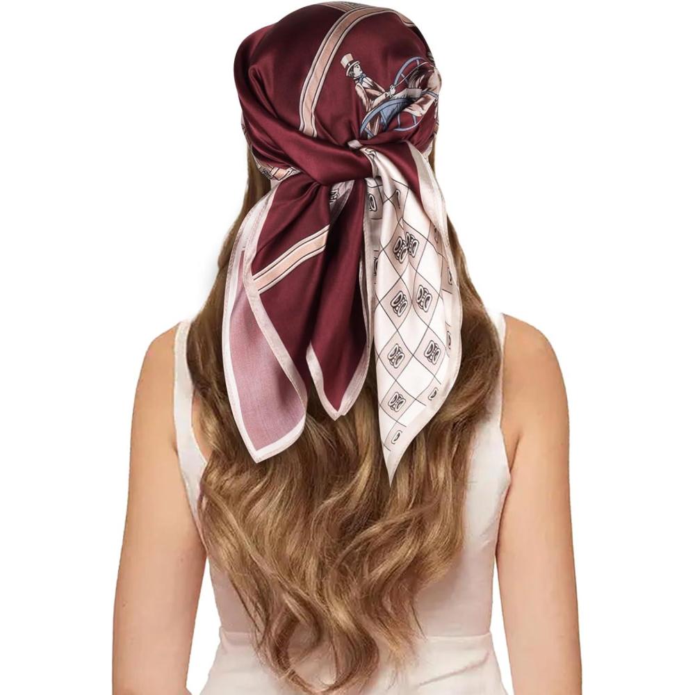 imageEXTREE 100 Pure Mulberry Silk Scarf Fashion Hair for Women Scarf Lightweight Square Neckerchief 275 275 inchesWanhui Wine Red