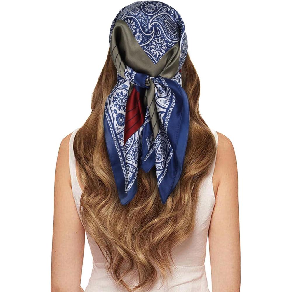 imageEXTREE 100 Pure Mulberry Silk Scarf Fashion Hair for Women Scarf Lightweight Square Neckerchief 275 275 inchesWine Red Blue