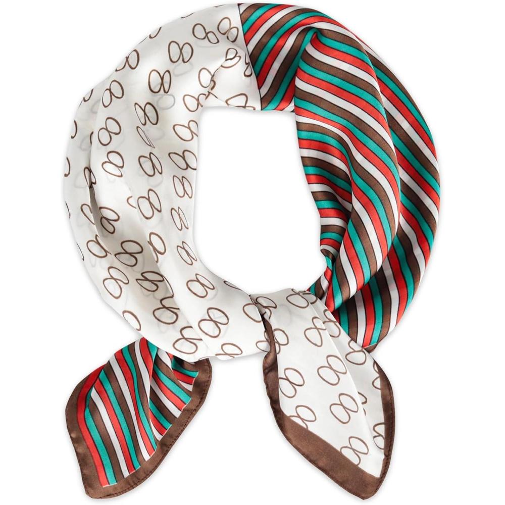 imageEXTREE Fashion Silky Satin Headscarf for Women Girls Exquisite Pattern Lightweight Silk Graceful Scarfs 275 x 275 inchesApricot Brown Edge