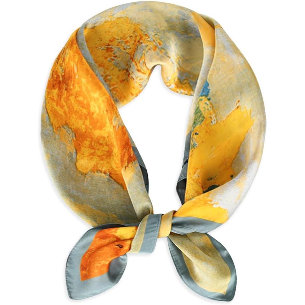 imageEXTREE Fashion Silky Satin Headscarf for Women Girls Exquisite Pattern Lightweight Silk Graceful Scarfs 275 x 275 inchesBirch Forest