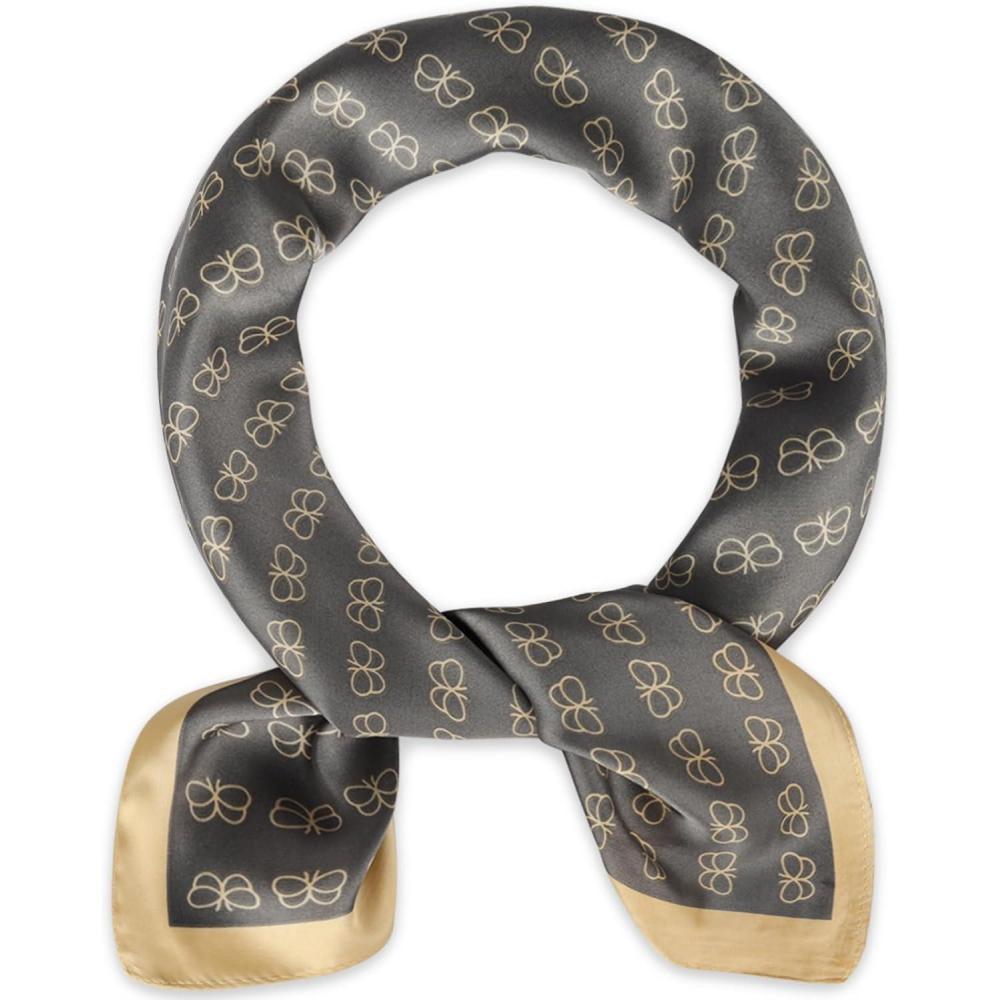 imageEXTREE Fashion Silky Satin Headscarf for Women Girls Exquisite Pattern Lightweight Silk Graceful Scarfs 275 x 275 inchesButterfly Dark Gray