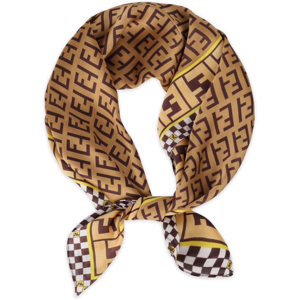 imageEXTREE Fashion Silky Satin Headscarf for Women Girls Exquisite Pattern Lightweight Silk Graceful Scarfs 275 x 275 inchesDark Brown Et Plaid