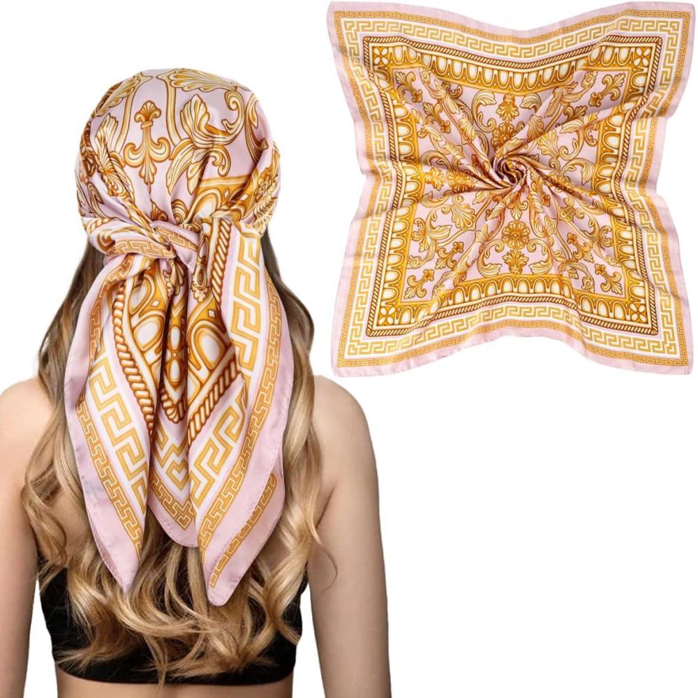 imageEXTREE Fashion Silky Satin Headscarf for Women Girls Exquisite Pattern Lightweight Silk Graceful Scarfs 275 x 275 inchesFlower Vine Light Purple