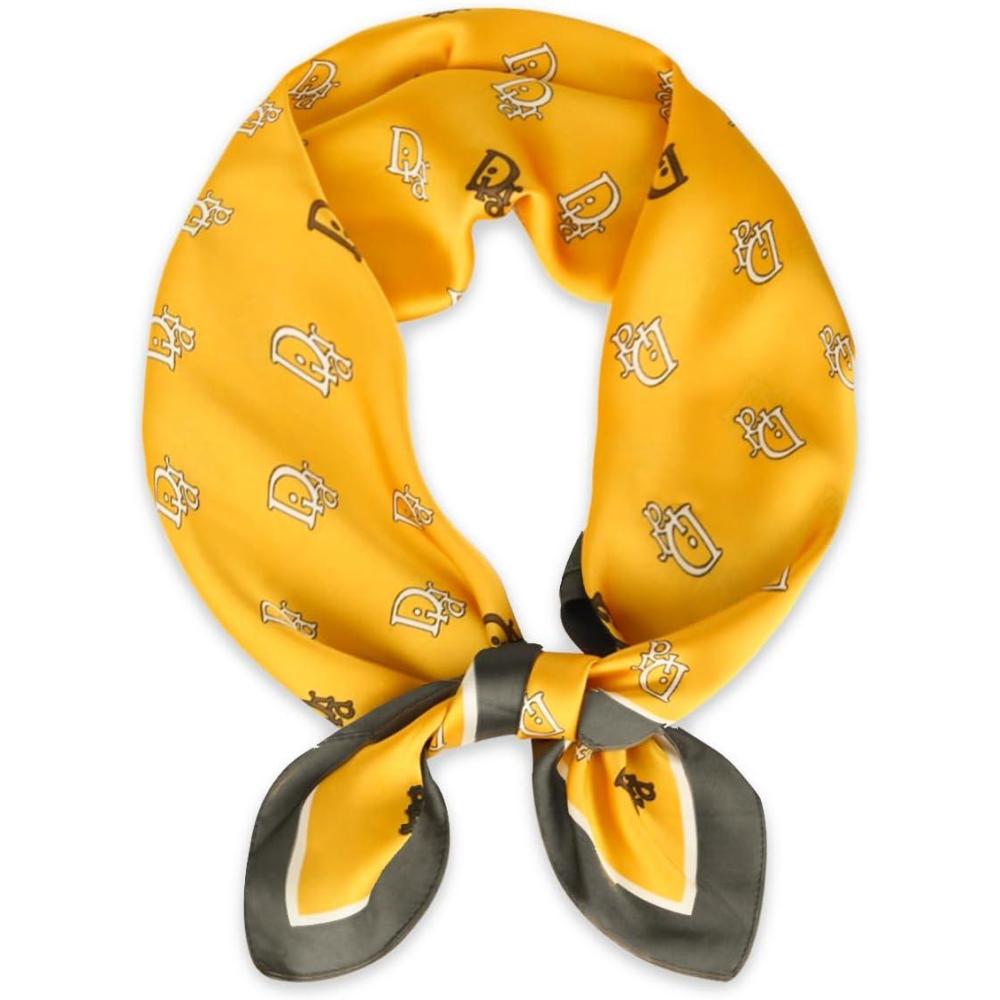 imageEXTREE Fashion Silky Satin Headscarf for Women Girls Exquisite Pattern Lightweight Silk Graceful Scarfs 275 x 275 inchesGinger Letter D