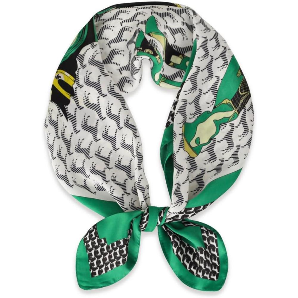 imageEXTREE Fashion Silky Satin Headscarf for Women Girls Exquisite Pattern Lightweight Silk Graceful Scarfs 275 x 275 inchesGreen Sky