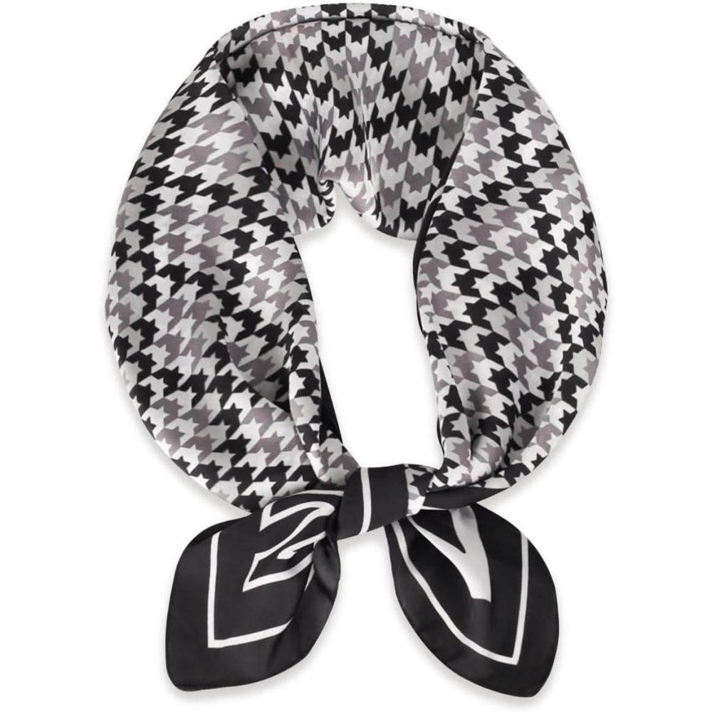imageEXTREE Fashion Silky Satin Headscarf for Women Girls Exquisite Pattern Lightweight Silk Graceful Scarfs 275 x 275 inchesHoundstooth Black and White