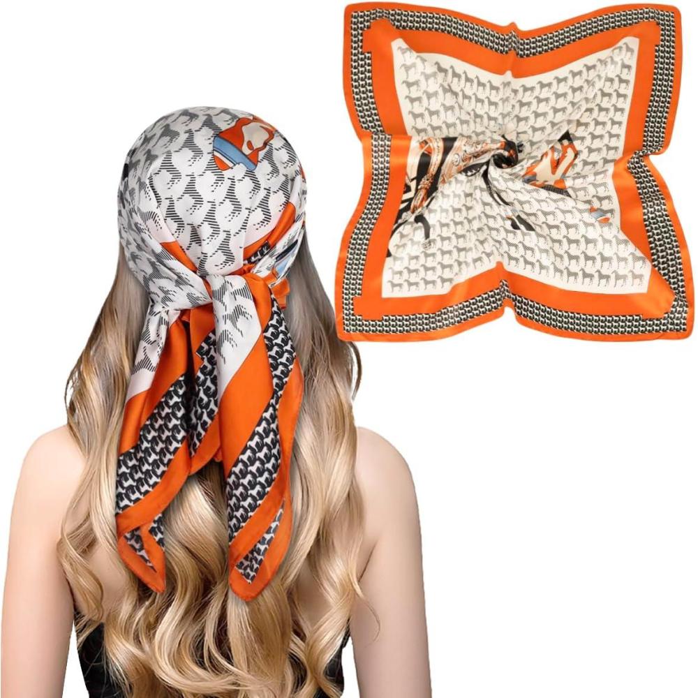 imageEXTREE Fashion Silky Satin Headscarf for Women Girls Exquisite Pattern Lightweight Silk Graceful Scarfs 275 x 275 inchesMiju Pony Totem