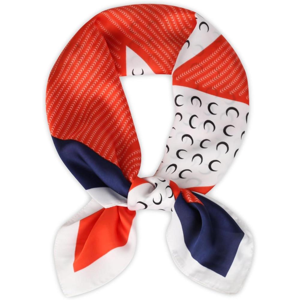 imageEXTREE Fashion Silky Satin Headscarf for Women Girls Exquisite Pattern Lightweight Silk Graceful Scarfs 275 x 275 inchesOrange and White Moon