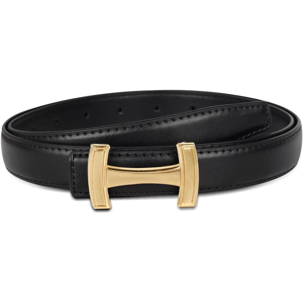 imageEXTREE Gold Buckle Belts for Women Fashion Waist Band Elegant Ladies Belt Gift for WomenIdeal for Dresses JeansDesign Gold Buckle Black Leather