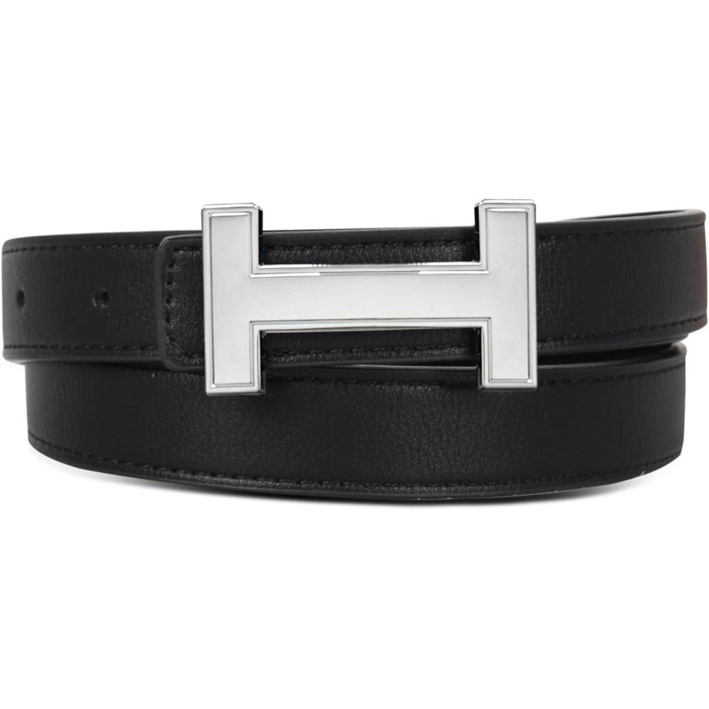 imageEXTREE Gold Buckle Belts for Women Fashion Waist Band Elegant Ladies Belt Gift for WomenIdeal for Dresses JeansSilver Plated Black Leather