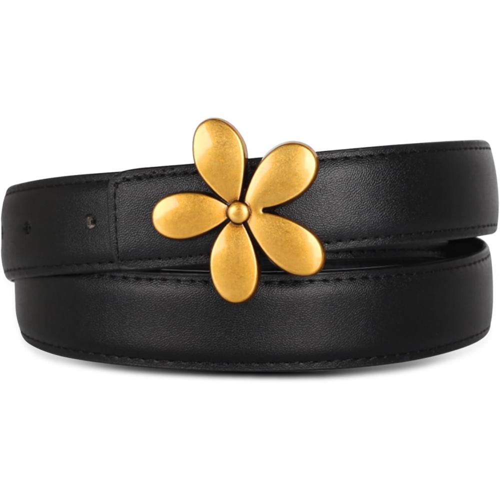 imageEXTREE Gold Buckle Belts for Women Fashion Waist Band Elegant Ladies Belt Gift for WomenIdeal for Dresses JeansVintage Golden Lucky Flower