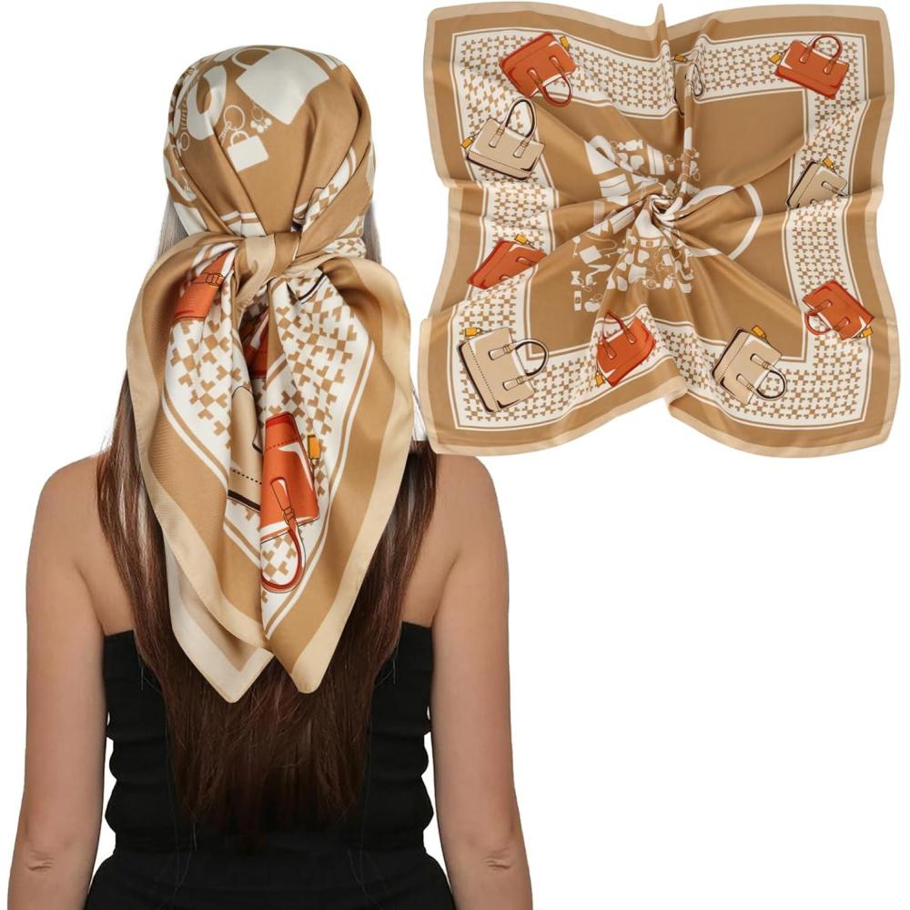 imageEXTREE Luxury Satin Head Scarf 35x35  Silklike Wrap for Women Versatile ShawlSun CoverWrapping Premium Gift for HerLuxury Champagne