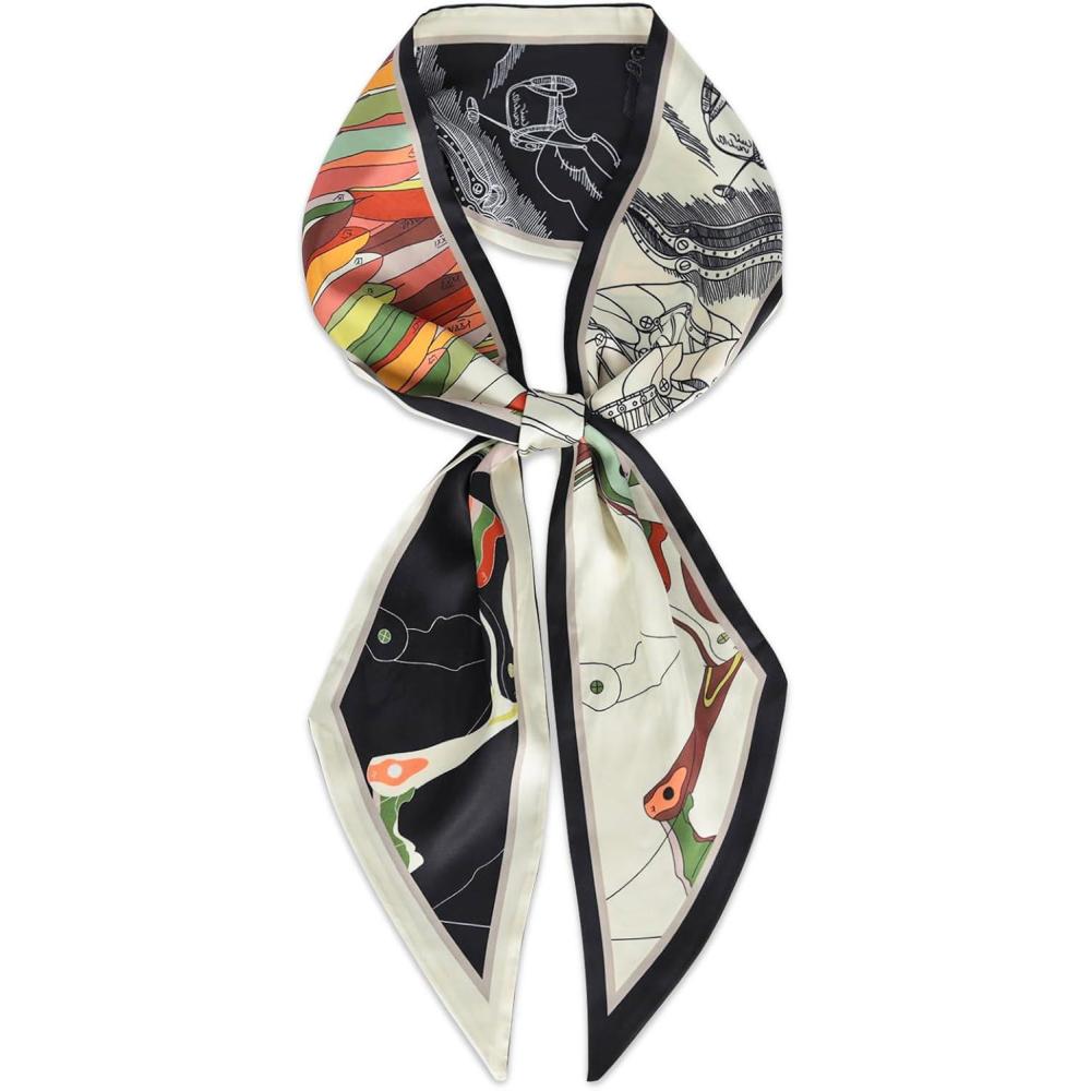 imageEXTREE Satin Scarf Mulberry Silk Printed Head Wrap Hair Band 7quotquot x 59quotquotA047