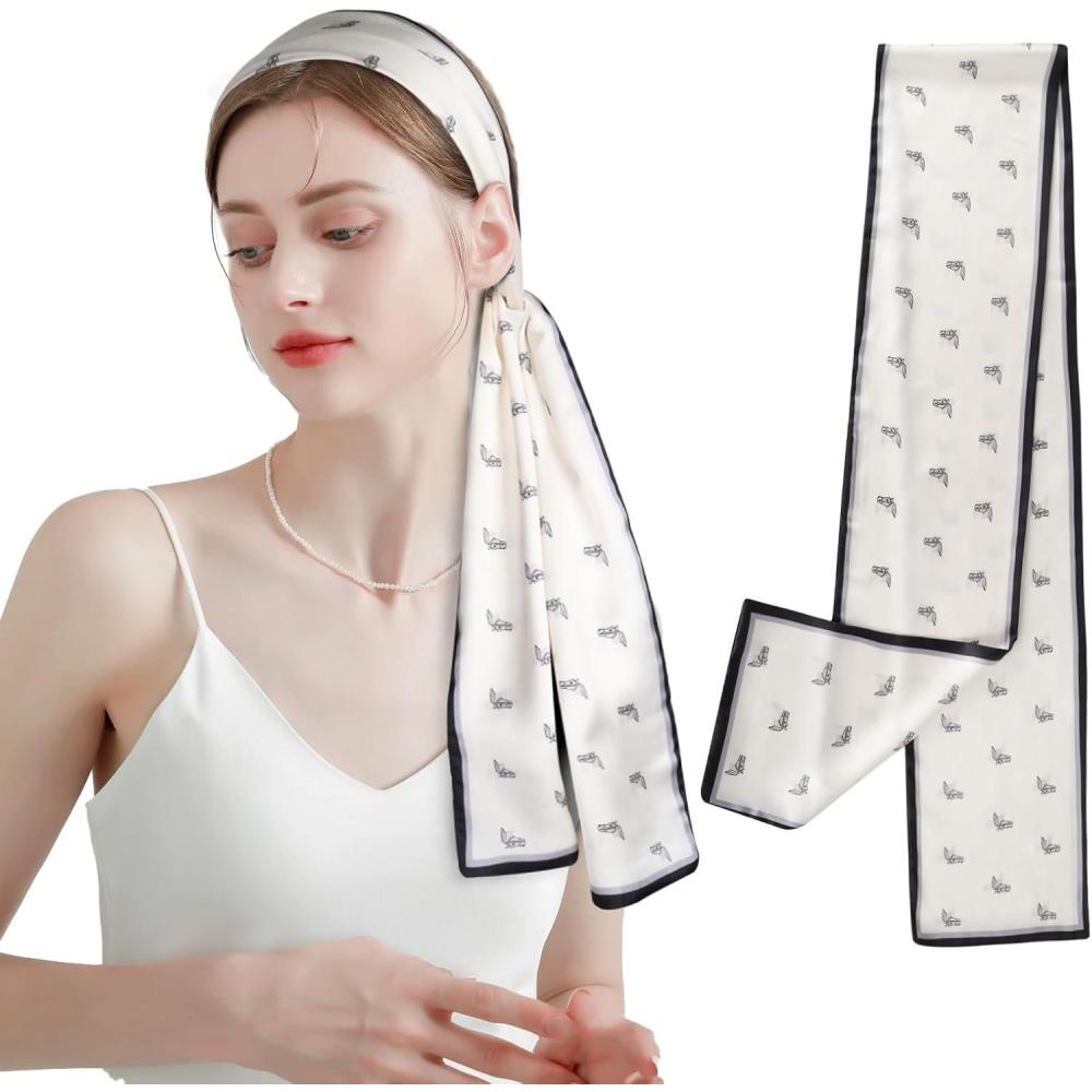 imageEXTREE Satin Scarf Mulberry Silk Printed Head Wrap Hair Band 7quotquot x 59quotquotA083