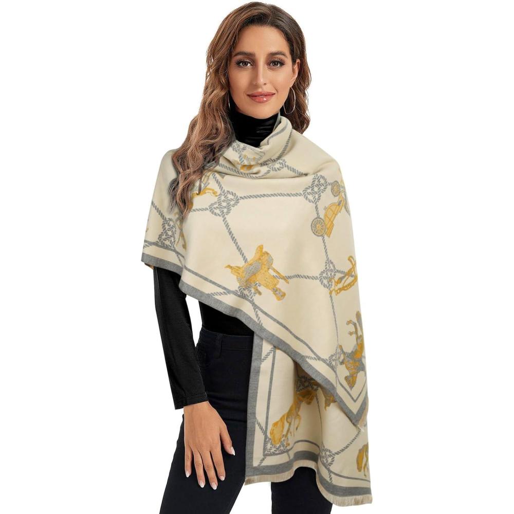 imageEXTREE Scarfs for Women Pashmina Silky Shawl Wrap for Evening Dressing Blanket Open Front Poncho CapeBeige