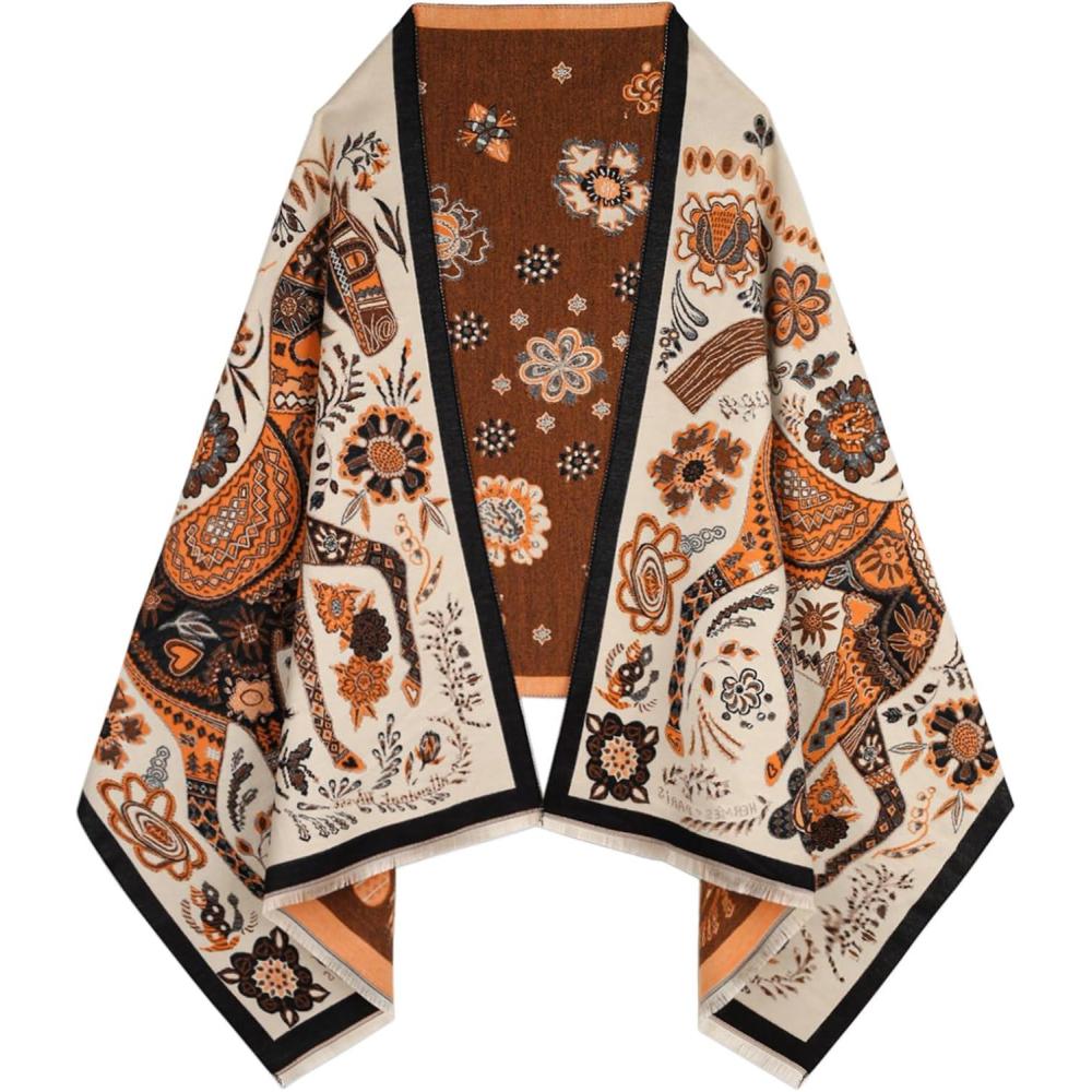 imageEXTREE Scarfs for Women Pashmina Silky Shawl Wrap for Evening Dressing Blanket Open Front Poncho CapeBeige Orange One