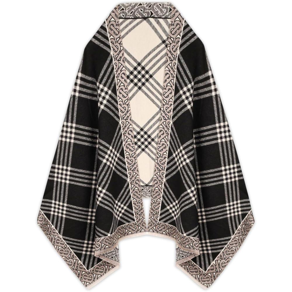 imageEXTREE Scarfs for Women Pashmina Silky Shawl Wrap for Evening Dressing Blanket Open Front Poncho CapeBlack Classic Check