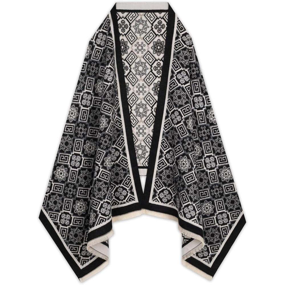 imageEXTREE Scarfs for Women Pashmina Silky Shawl Wrap for Evening Dressing Blanket Open Front Poncho CapeBlack and Stylish