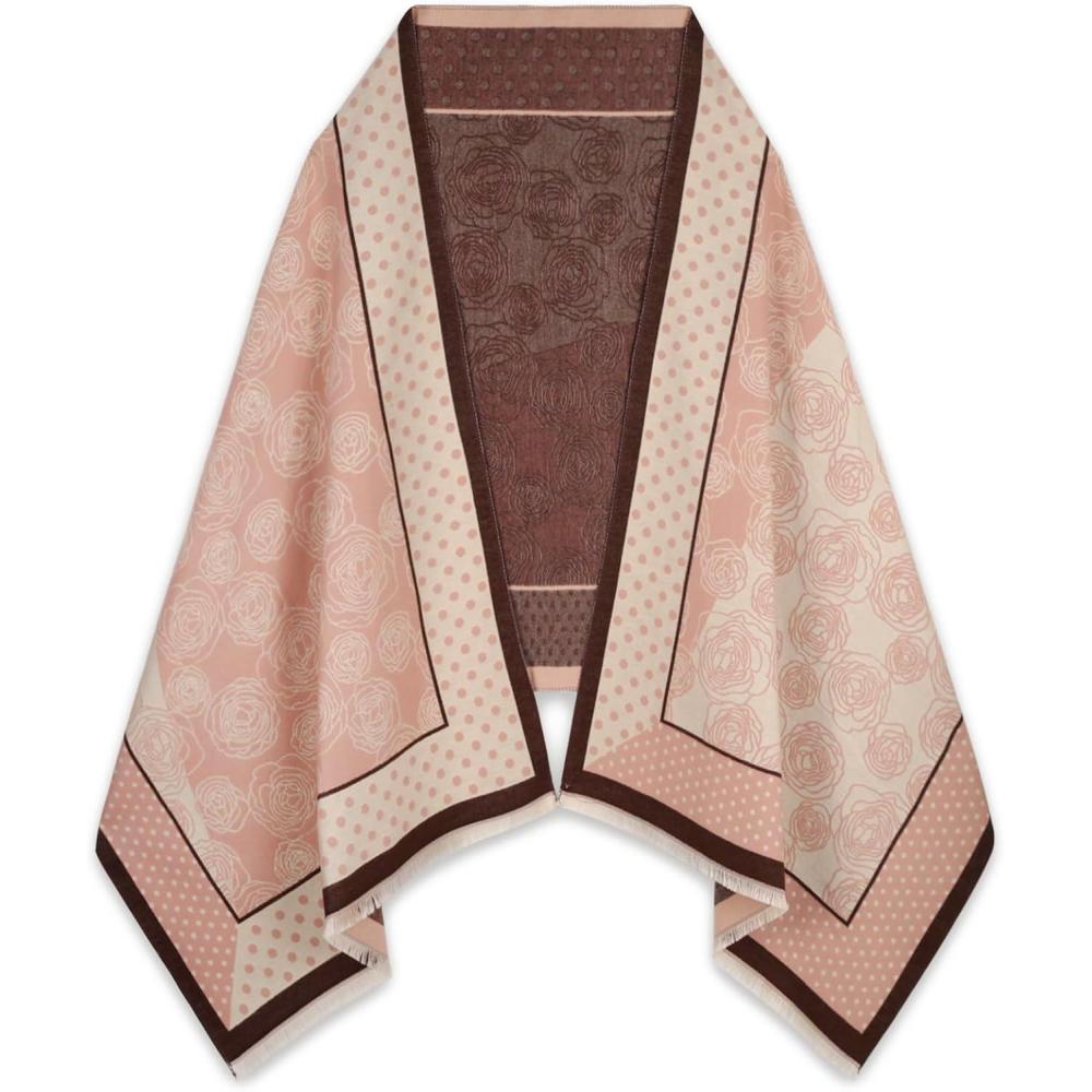 imageEXTREE Scarfs for Women Pashmina Silky Shawl Wrap for Evening Dressing Blanket Open Front Poncho CapeCamellia Powder Coffee