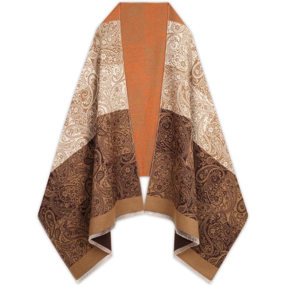 imageEXTREE Scarfs for Women Pashmina Silky Shawl Wrap for Evening Dressing Blanket Open Front Poncho CapeCashew Brown