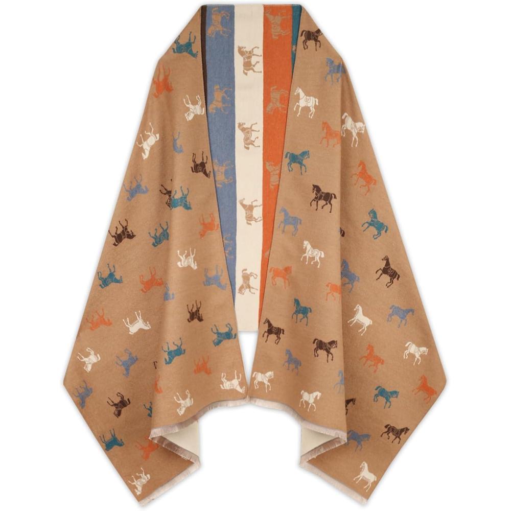 imageEXTREE Scarfs for Women Pashmina Silky Shawl Wrap for Evening Dressing Blanket Open Front Poncho CapeKhaki Pony